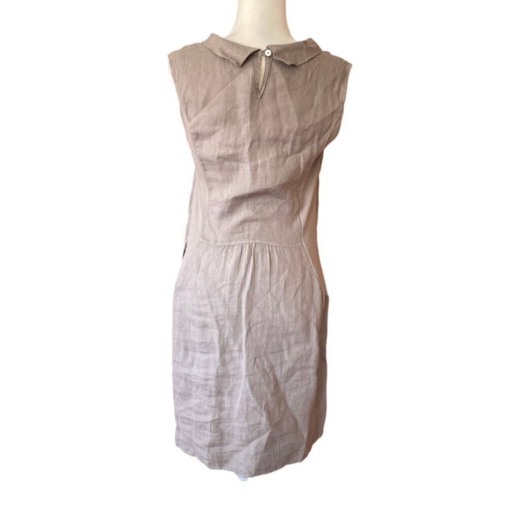 Lina Tomei Italian Linen Grey Embroidered Shift Dress Sz M - Picture 4 of 13
